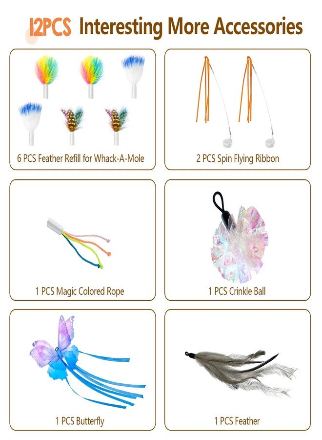 ORSDA 12PCS Replacement 5 in 1 Interactive Kitten Toys for Indoor Cats with Multicolor Feather Refill, Mylar Crinkle Balls, Spin Flying Butterfly for Indoor Exercise (Only Suitable for T85) - Image 3