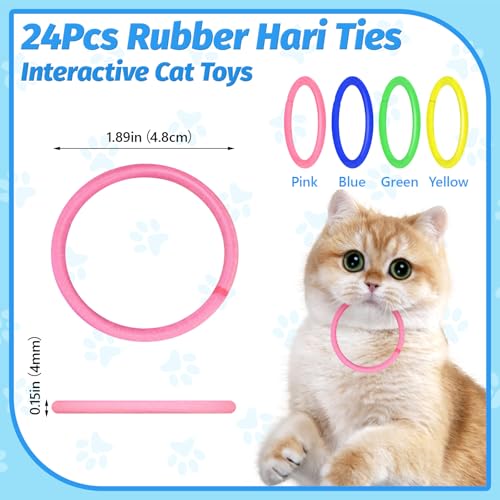 AKAIXI Cat Toys 24 PCS, Rubber Cat Chew Toy, Interactive Cat Toys to Kill Time, Colorful Bracelets Bands for Cat - Image 3
