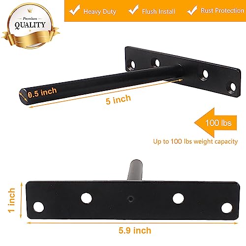 YMDparts Blind Floating Shelf Brackets 5 Inch - DIY Heavy Duty Wall Shelf Brackets, Solid Steel Matte Black Hidden Support with Hardware for Custom Wood Shelves (6 Pack) - Image 3