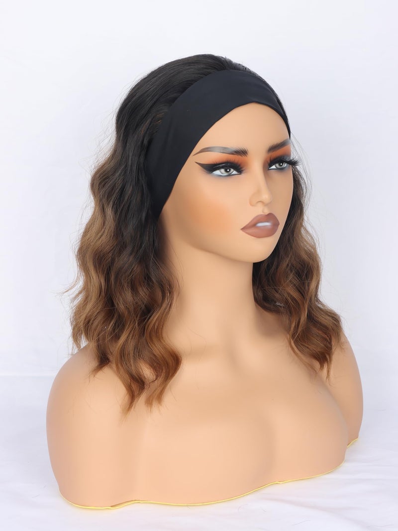 SYMEIW Short Brown Wavy Headband Wig For Black Women Synthetic Black To Brown Half Wigs With Headband Attached Daily Use Wig - Image 4