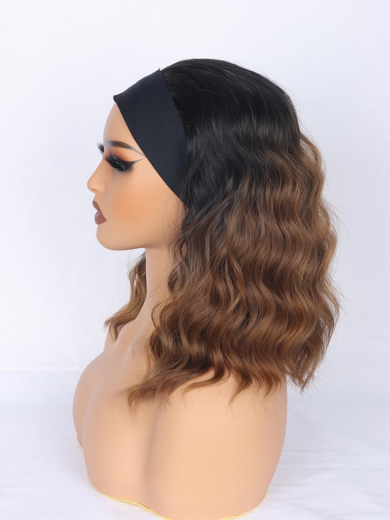 SYMEIW Short Brown Wavy Headband Wig For Black Women Synthetic Black To Brown Half Wigs With Headband Attached Daily Use Wig - Image 5