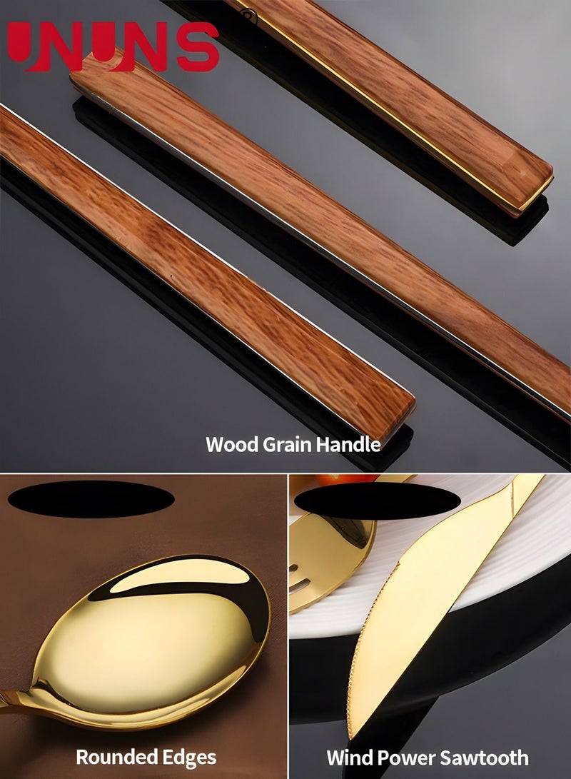 UNUNS 5-Piece Cutlery Sets,Faux Wood Grain Handle Stainless Steel Flatware Cutlery Set For Home Office Restaurant Picnic - Image 3