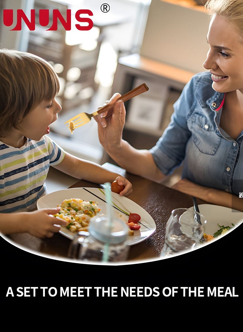 UNUNS 5-Piece Cutlery Sets,Faux Wood Grain Handle Stainless Steel Flatware Cutlery Set For Home Office Restaurant Picnic - Image 4