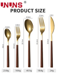 UNUNS 5-Piece Cutlery Sets,Faux Wood Grain Handle Stainless Steel Flatware Cutlery Set For Home Office Restaurant Picnic  - Image 5