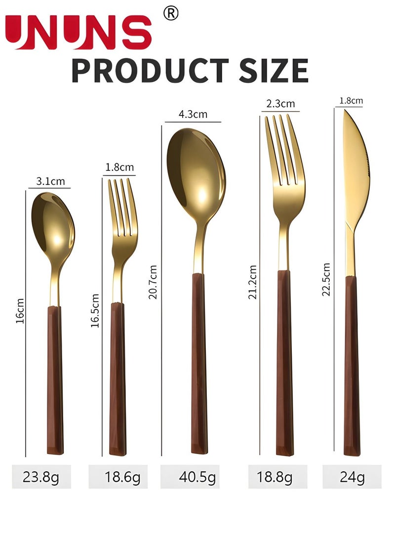 UNUNS 5-Piece Cutlery Sets,Faux Wood Grain Handle Stainless Steel Flatware Cutlery Set For Home Office Restaurant Picnic - Image 5
