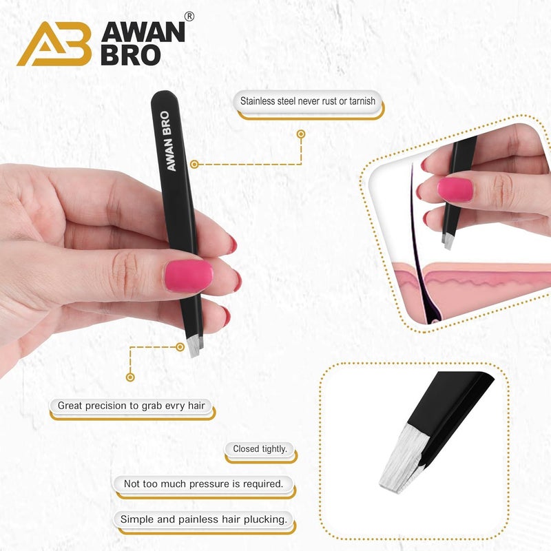 Noon Premium 4 Piece Pink Tweezer Set Stainless Steel With 40 Cleaning Swabs For Facial Hair Removal And Eyebrow Shaping Boxed - Image 4