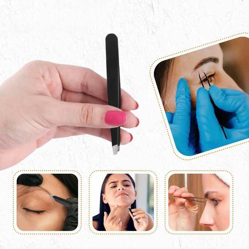 Noon Premium 4 Piece Pink Tweezer Set Stainless Steel With 40 Cleaning Swabs For Facial Hair Removal And Eyebrow Shaping Boxed - Image 3