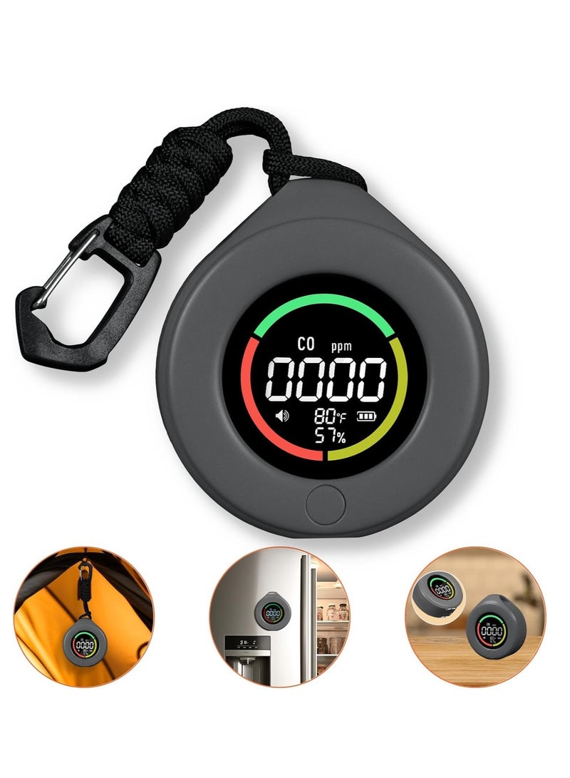 Portable Carbon Monoxide Detector, Travel CO Detector, Mini Size Temperature/Humidity/CO Detector 3 in 1, 120 Hours, 1000 mah, Alarm Sensor for Outdoor Camping,RV Car Indoor (Grey)  - Image 1