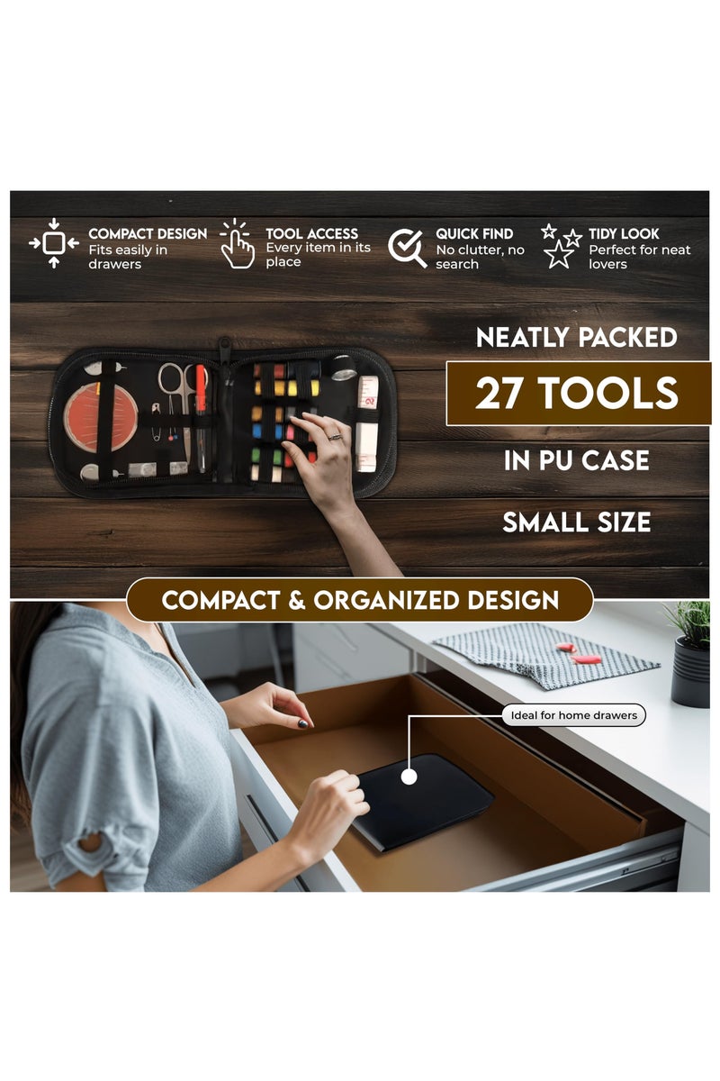 Fasola 27PCS Travel Sewing Kit, Needle and Thread Kit with Sewing Supplies and Accessories for Adults, Kids, Traveller, Beginner, Home, Emergency Including Scissors, Measure Tape, Needle Threader and More - Image 3