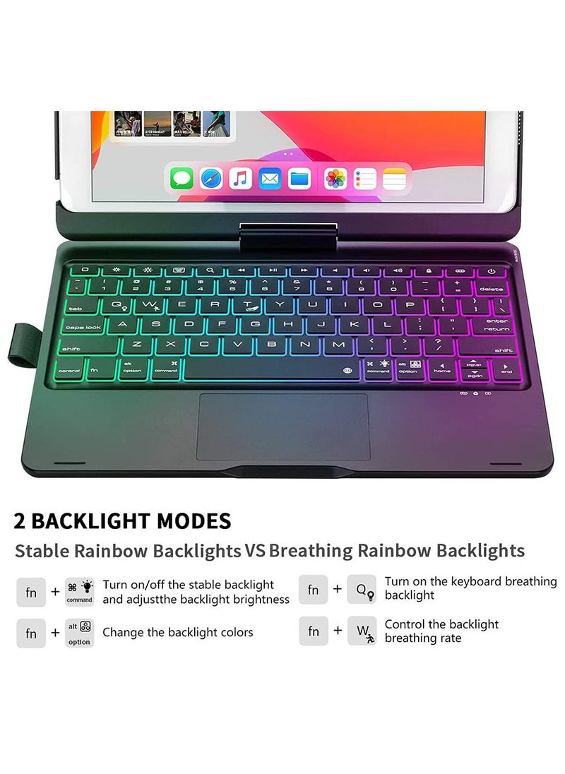 Touch iPad Keyboard Case with Trackpad for 10.2-inch iPad 8th Generation (2020), 7th Gen, Air 3, Pro 10.5-7 Color Backlight, 360° Protective Slim Cover with Apple Pencil Holder (Black)