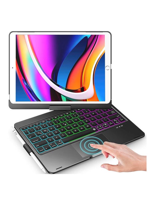 Touch iPad Keyboard Case with Trackpad for 10.2-inch iPad 8th Generation (2020), 7th Gen, Air 3, Pro 10.5-7 Color Backlight, 360° Protective Slim Cover with Apple Pencil Holder (Black)