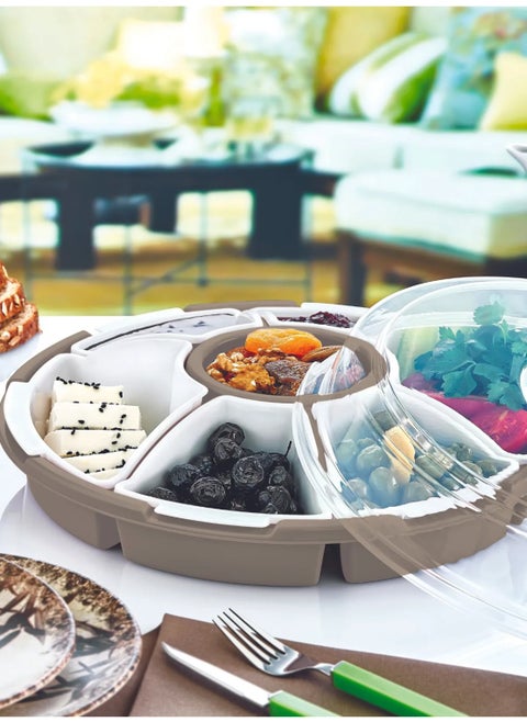 7 Compartment Breakfast Storage Container Set with Lid | Breakfast Set Beige Color - Picnic Set