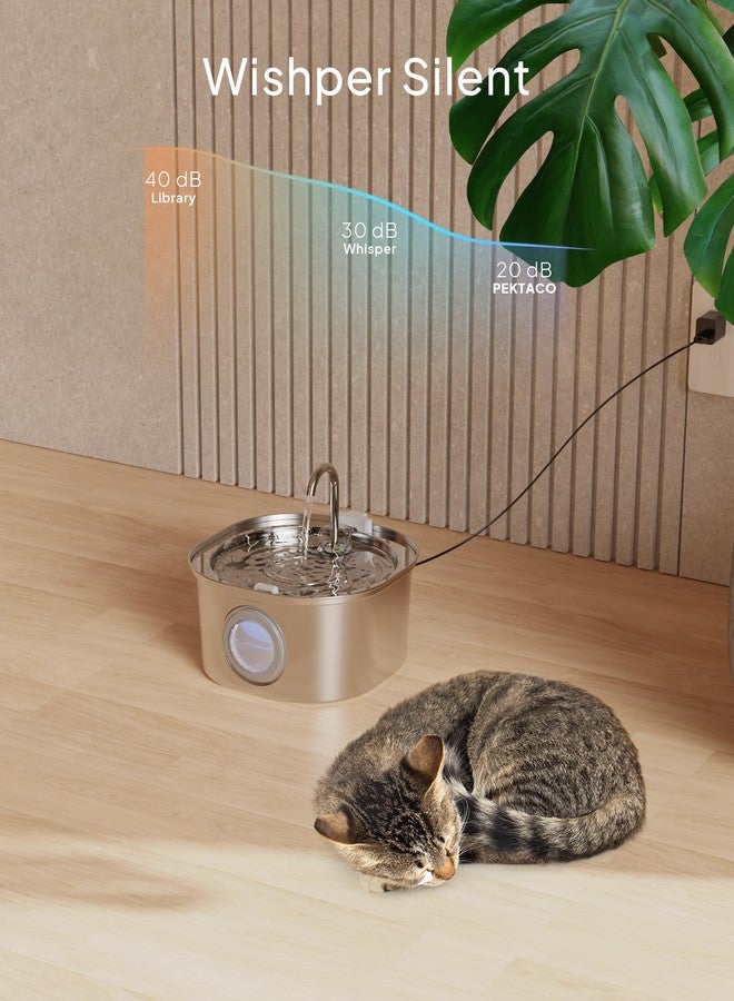 PEKTACO Cat Water Fountain, Pet Water Fountain for Cats/Dogs Indoor, Stainless Steel Cat Drinking Fountains with Water Level Window and 3 Filters + 3 Sponges(3.2L/108oz) - Image 3