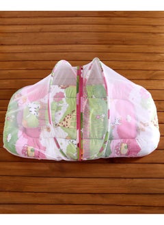 babyhug Babyhug Cotton Bedding Set with Mosquito Net for 0-12 Months - Foldable, Pink, Jungle Print 90x60cm  - Image 2