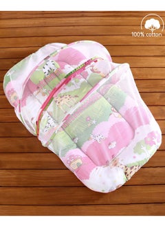 babyhug Babyhug Cotton Bedding Set with Mosquito Net for 0-12 Months - Foldable, Pink, Jungle Print 90x60cm  - Image 1