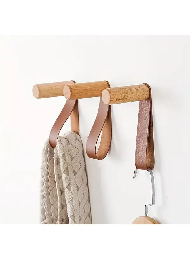 3 Pieces Scandinavian Modern Solid Wood Wall Mounted Hooks Brown Coat Hanger - Image 3
