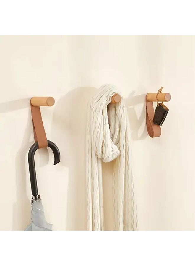 3 Pieces Scandinavian Modern Solid Wood Wall Mounted Hooks Brown Coat Hanger - Image 2