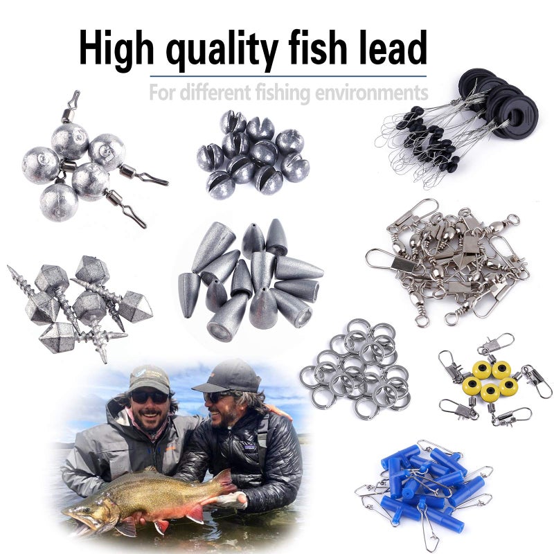 TOPFORT 187/343pcs Fishing Accessories Kit, Fishing Tackle Box with Tackle Included, Jig Hooks, Bullet Bass Casting Sinker Weights, Fishing Swivels Snaps, Sinker Slides, Fishing Gear and Equipment - Image 4