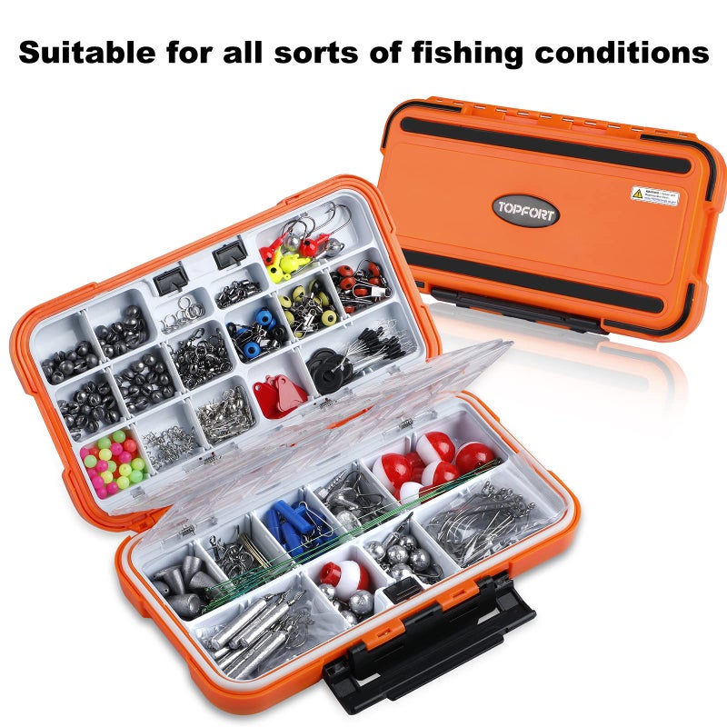 TOPFORT 187/343pcs Fishing Accessories Kit, Fishing Tackle Box with Tackle Included, Jig Hooks, Bullet Bass Casting Sinker Weights, Fishing Swivels Snaps, Sinker Slides, Fishing Gear and Equipment - Image 2