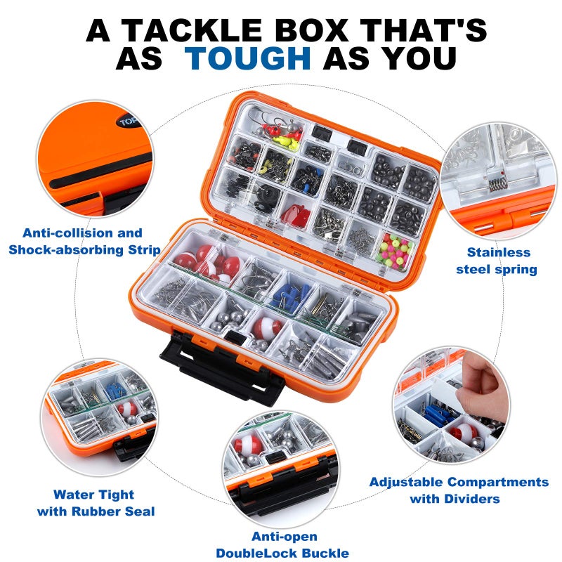 TOPFORT 187/343pcs Fishing Accessories Kit, Fishing Tackle Box with Tackle Included, Jig Hooks, Bullet Bass Casting Sinker Weights, Fishing Swivels Snaps, Sinker Slides, Fishing Gear and Equipment - Image 3