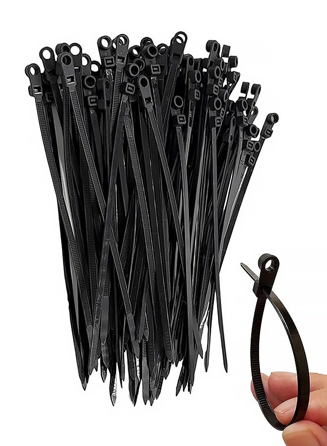 100 قطعة من أربطة الكابلات السوداء ذات رأس تثبيت بفتحة لولبية، أربطة كابلات نايلون متعددة الأغراض شديدة التحمل للاستخدام الداخلي والخارجي - Image 1