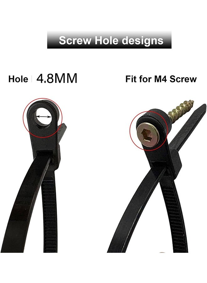 100 قطعة من أربطة الكابلات السوداء ذات رأس تثبيت بفتحة لولبية، أربطة كابلات نايلون متعددة الأغراض شديدة التحمل للاستخدام الداخلي والخارجي - Image 3