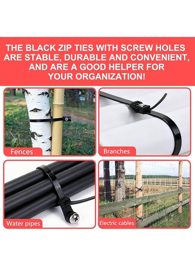 100 قطعة من أربطة الكابلات السوداء ذات رأس تثبيت بفتحة لولبية، أربطة كابلات نايلون متعددة الأغراض شديدة التحمل للاستخدام الداخلي والخارجي - Image 4
