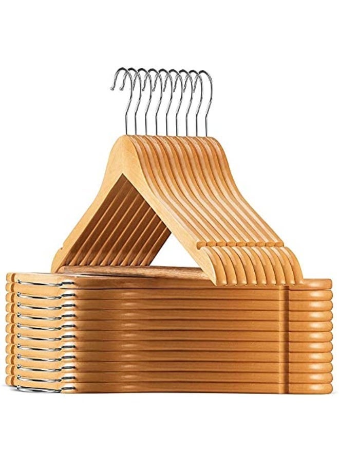 Solid Wood Suit Hangers With Non Slip Bar And Precisely Cut Notches - 360 Degree Swivel Chrome Hook - Natural Finish Super Sturdy And Durable Wooden Hangers - 30 Pack Natural 40cm Natural 40cm - Image 1