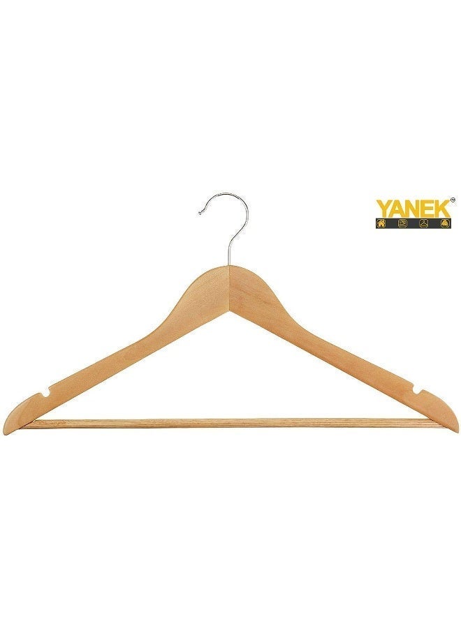 Solid Wood Suit Hangers With Non Slip Bar And Precisely Cut Notches - 360 Degree Swivel Chrome Hook - Natural Finish Super Sturdy And Durable Wooden Hangers - 30 Pack Natural 40cm Natural 40cm - Image 4