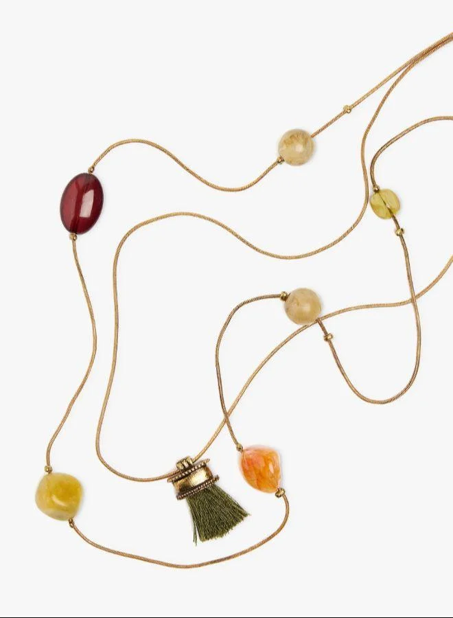 بارفوا عقد مزدوج طويل مع خرز