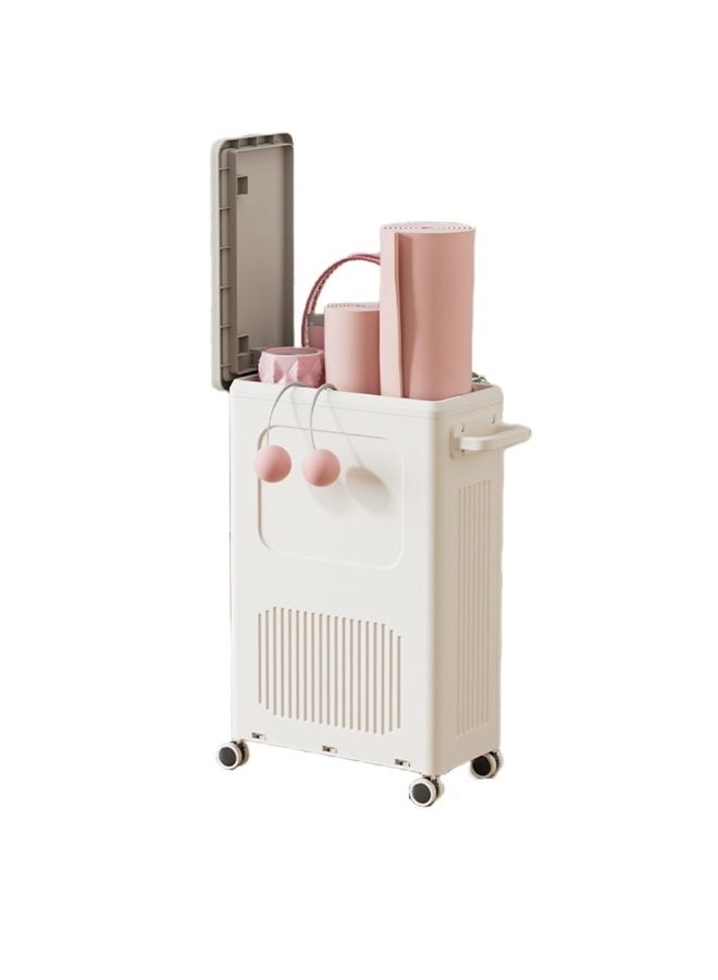 سلة غسيل رفيعة بغطاء، سلة غسيل بلاستيكية طويلة سعة 50 لترًا مزودة بعجلات، حجم صغير للمساحات الضيقة، عربة غسيل متحركة بمقبض لسهولة النقل إلى غرفة الغسيل (CG-HE067) - Image 2