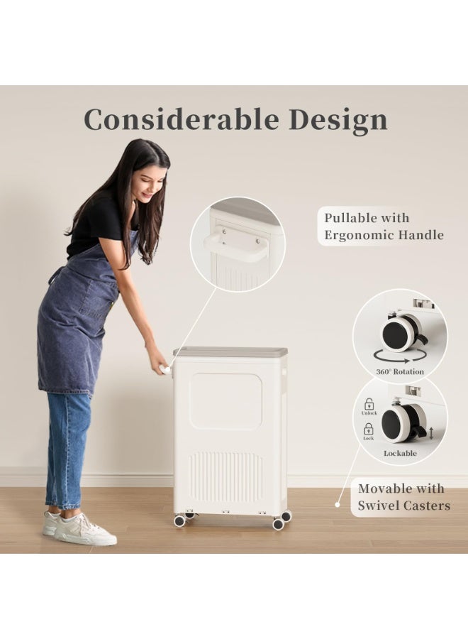 سلة غسيل رفيعة بغطاء، سلة غسيل بلاستيكية طويلة سعة 50 لترًا مزودة بعجلات، حجم صغير للمساحات الضيقة، عربة غسيل متحركة بمقبض لسهولة النقل إلى غرفة الغسيل (CG-HE067) - Image 4