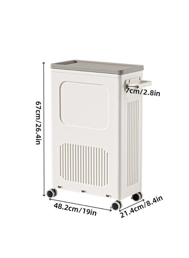 سلة غسيل رفيعة بغطاء، سلة غسيل بلاستيكية طويلة سعة 50 لترًا مزودة بعجلات، حجم صغير للمساحات الضيقة، عربة غسيل متحركة بمقبض لسهولة النقل إلى غرفة الغسيل (CG-HE067) - Image 3