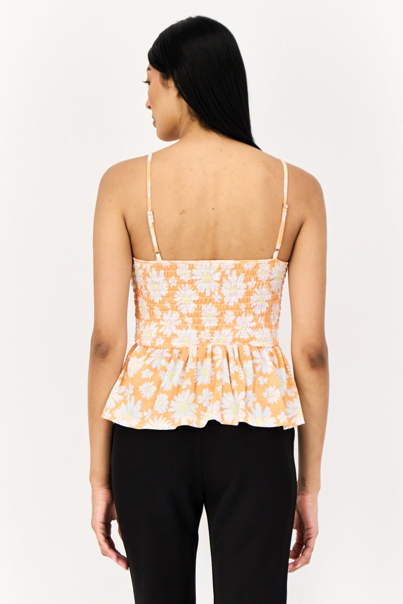 ONLY بلوزة نسائية بدون أكمام بتصميم مربع العنق مزينة بطبعة زهور، متعددة الألوان - Image 3