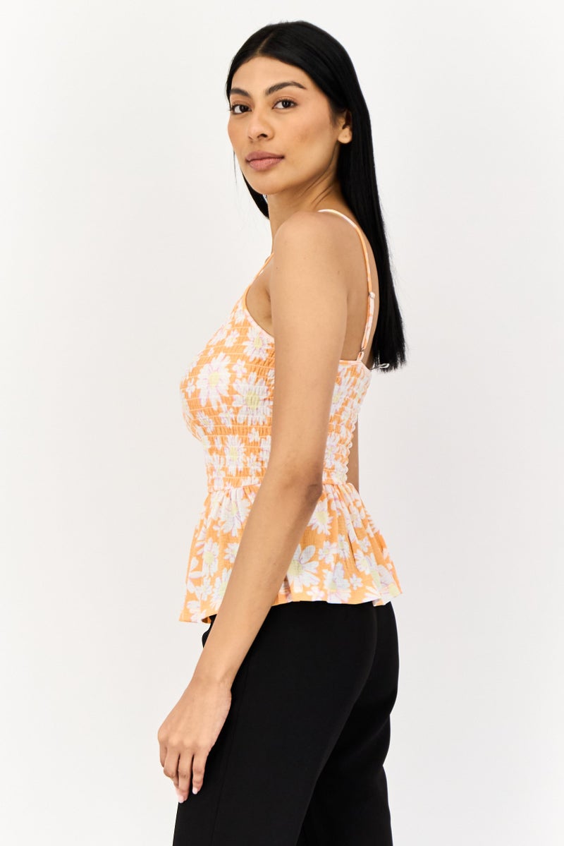 ONLY بلوزة نسائية بدون أكمام بتصميم مربع العنق مزينة بطبعة زهور، متعددة الألوان - Image 2