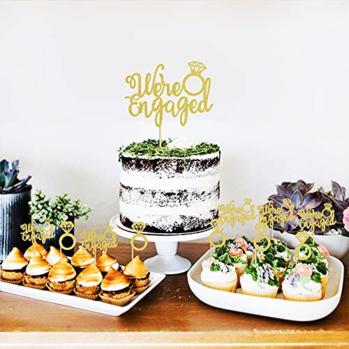 Ercadio 25 Pack We're Engaged Cupcake Toppers with We are Engaged Cake Topper Glitter Ring Bridal Shower Cupcake Picks for Wedding Engagement Theme Party Cake Decorations Supplies Gold - Image 4