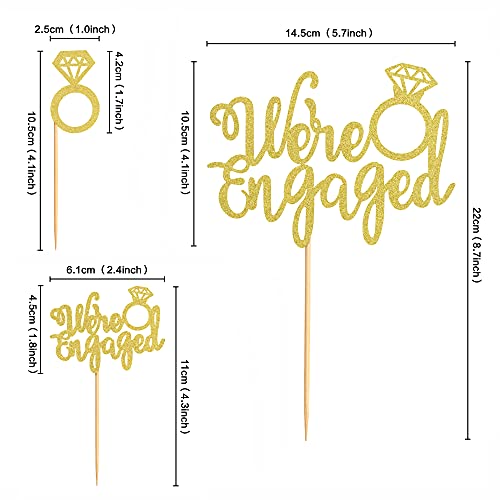 Ercadio 25 Pack We're Engaged Cupcake Toppers with We are Engaged Cake Topper Glitter Ring Bridal Shower Cupcake Picks for Wedding Engagement Theme Party Cake Decorations Supplies Gold - Image 2