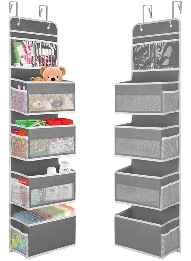 YOMA - The Door Storage Organizer with Mesh Perspective Window, Foldable Wall Mount Hanging Organizer for Bedroom Nursery Pantry Closet Dorm , Baby Storage-Grey - Image 1