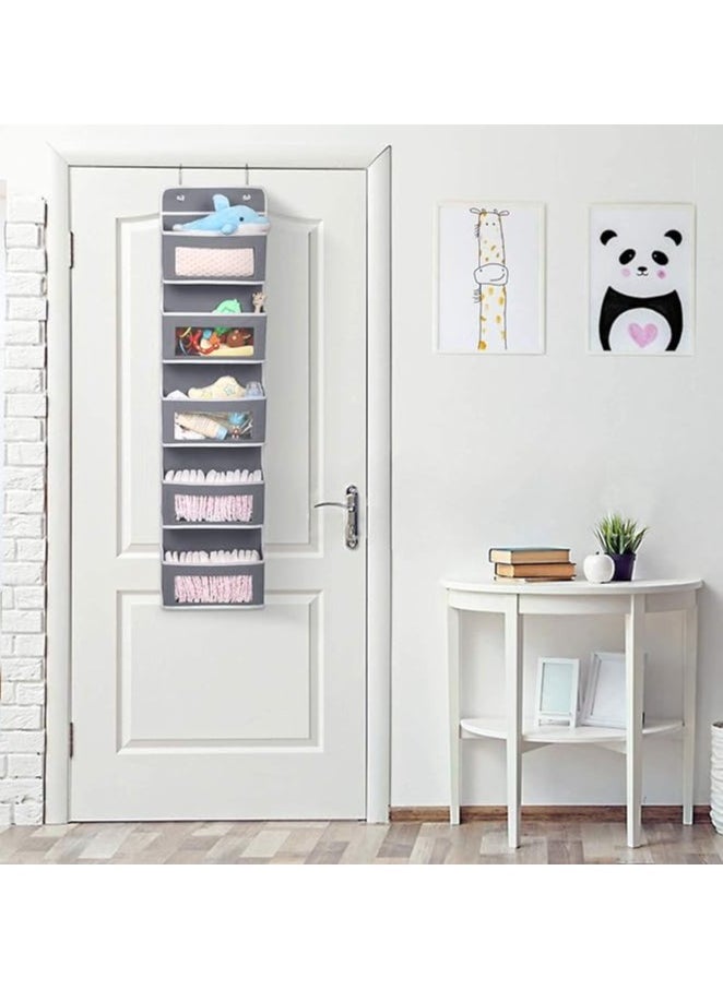 YOMA - The Door Storage Organizer with Mesh Perspective Window, Foldable Wall Mount Hanging Organizer for Bedroom Nursery Pantry Closet Dorm , Baby Storage-Grey - Image 1