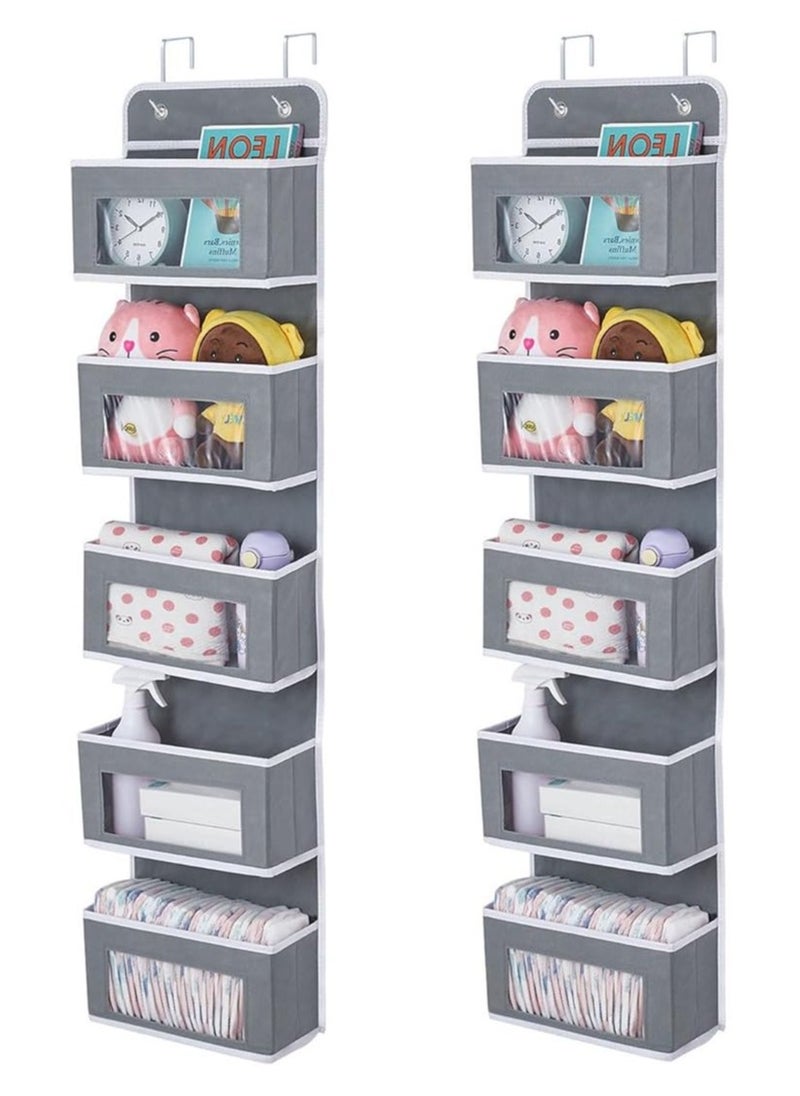 YOMA - The Door Storage Organizer with Mesh Perspective Window, Foldable Wall Mount Hanging Organizer for Bedroom Nursery Pantry Closet Dorm , Baby Storage-Grey - Image 1