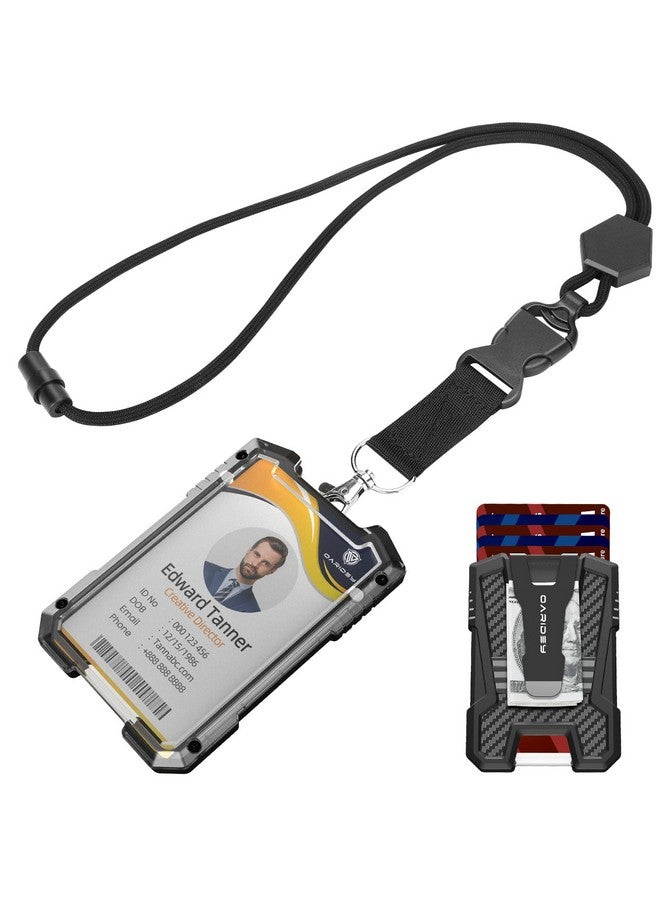 Oaridey Carbon Fiber Badge Holder with Lanyard, Heavy Duty Lanyard with Safety Breakaway Buckle for ID Card/Badge Holder - Image 1