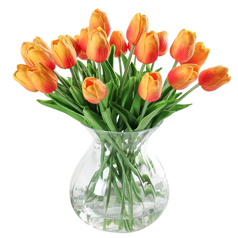JUSTOYOU 10pcs Real Touch Latex Artificial Tulips Flowers Fake Tulips Flowers Wedding Bouquets for Wedding Home Garden Decoration Orange