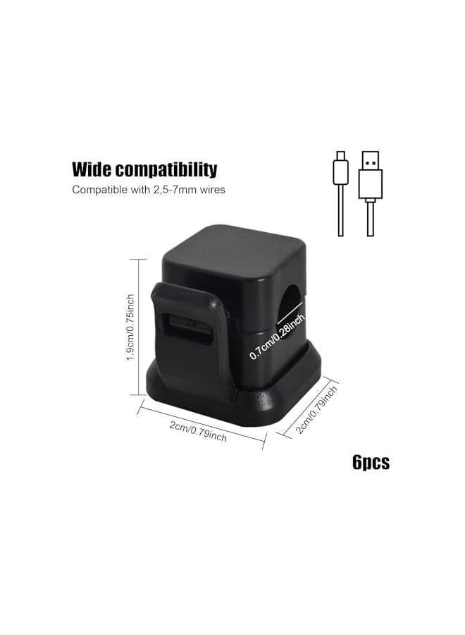 erorex 6 pcs cable clips cable holder, magnetic cable organizer, cable clamps self-adhesive, cable management holder, cable holder, for desk, bedside table, USB charging cables (Black) - Image 2