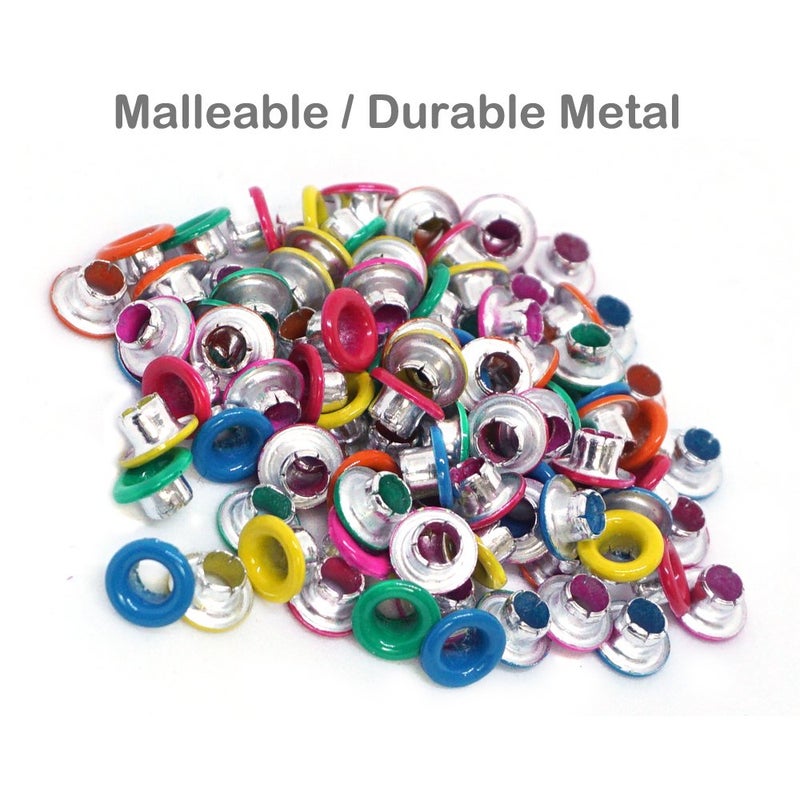 FoRapid 3mm/1/8 Aluminum Quicklet Eyelets-Scrapbooking/Birthday Wedding Greeting Holiday Card/Paper Craft/Luggage Cruise Tag/DIY Album/Clothing etc-Pre-Cut Back Slit Set with a Pen-84 PCS (Vivid) - Image 4