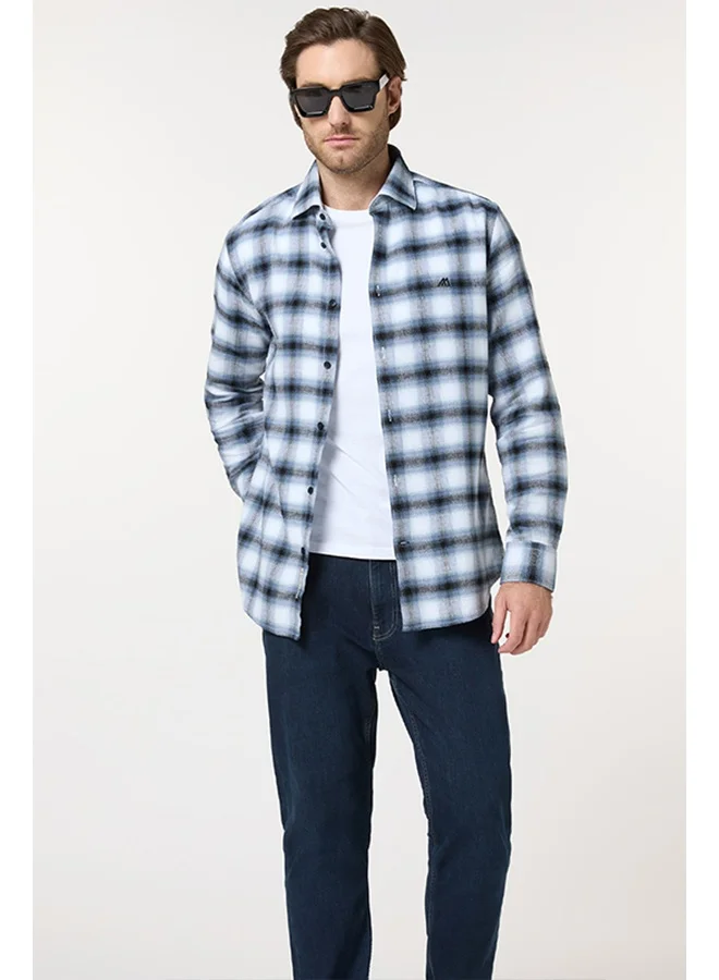 تكلف The Beacon Blue and White Cotton Checks Shirt Comfort Fit