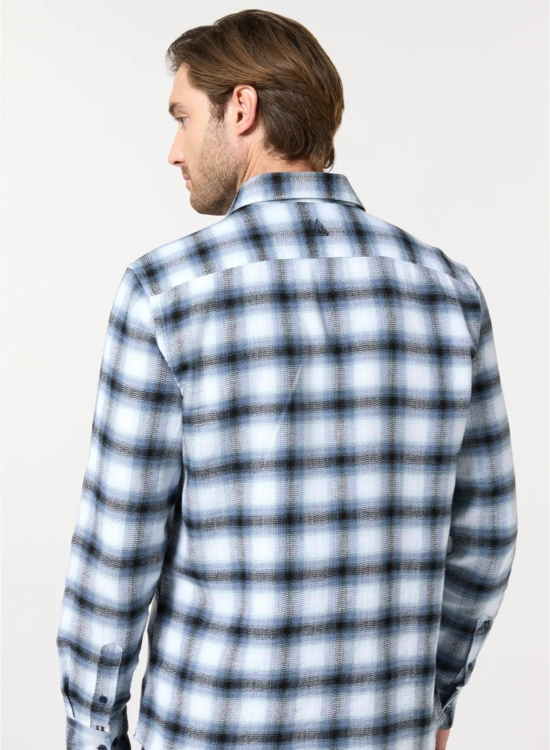 MANNERISM  The Beacon Blue and White Cotton Checks Shirt Comfort Fit for Men | Best Price UAE