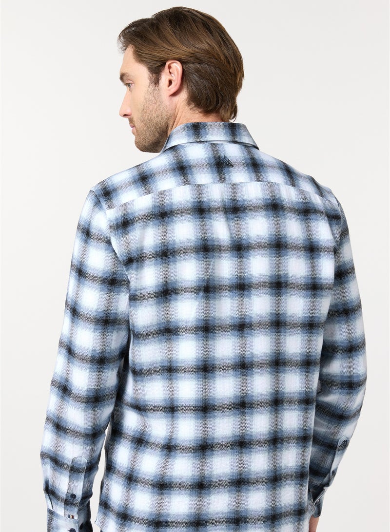 Mannerism The Beacon Blue and White Cotton Checks Shirt Comfort Fit - Image 5