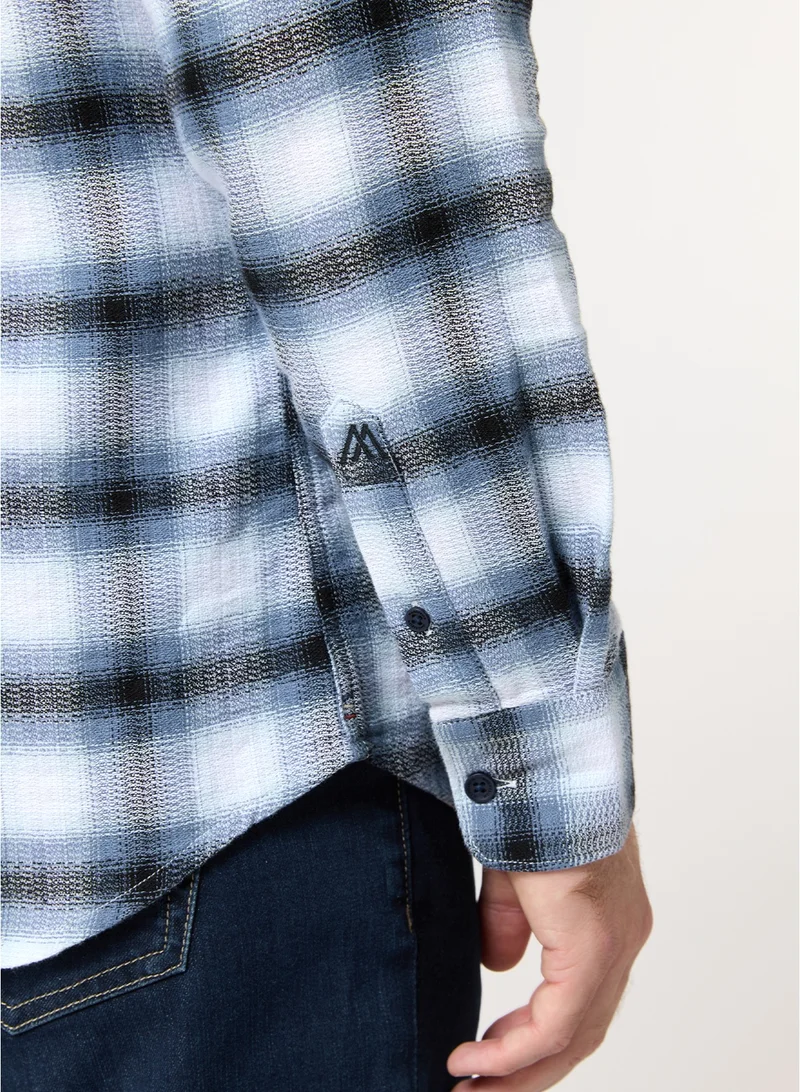 MANNERISM  The Beacon Blue and White Cotton Checks Shirt Comfort Fit for Men | Best Price UAE