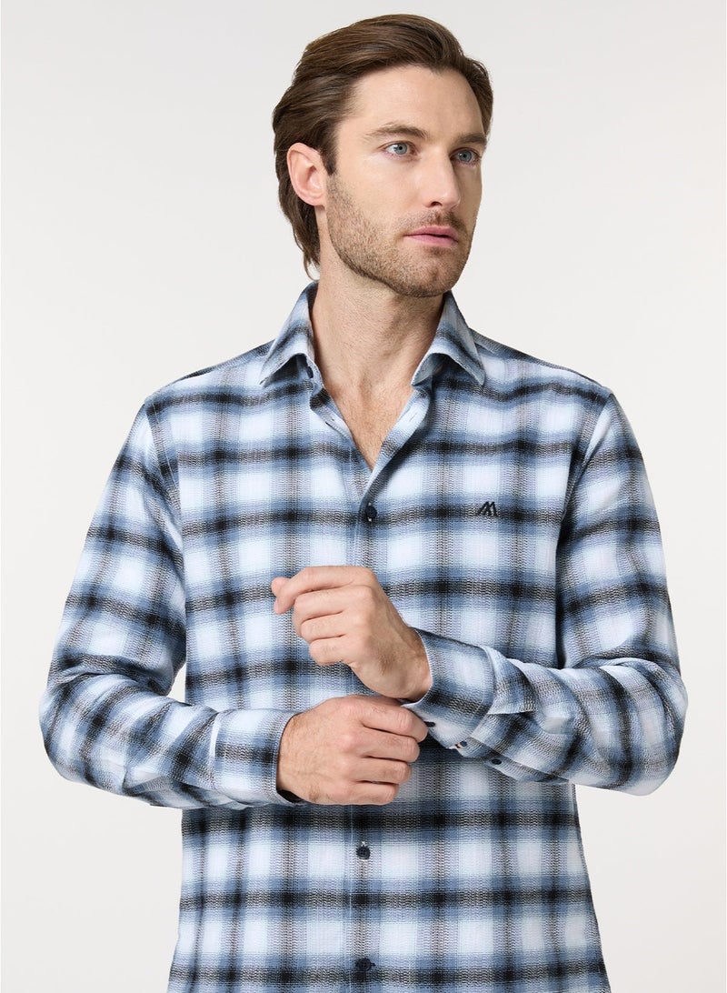 Mannerism The Beacon Blue and White Cotton Checks Shirt Comfort Fit - Image 1
