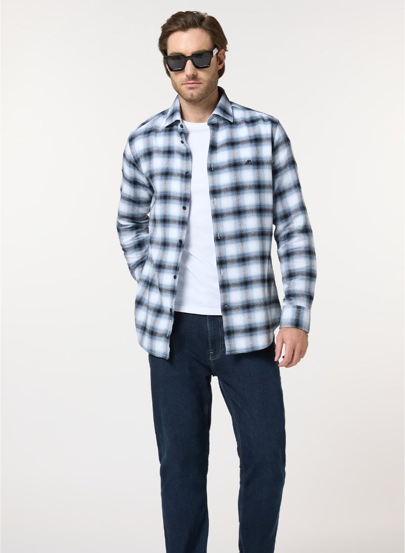 Mannerism The Beacon Blue and White Cotton Checks Shirt Comfort Fit - Image 2